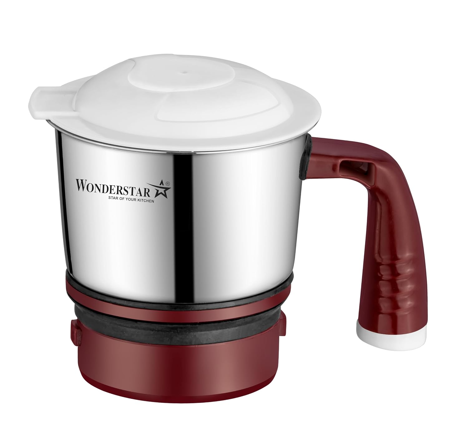 Wonder Star 400ml Mixer Grinder Jar Compatible for Prestige Teon, Ultima, Supreme & Elegant | Stainless Steel Jar | 4 Teeth Coupler | Maroon Handle | PP Lid | New Model