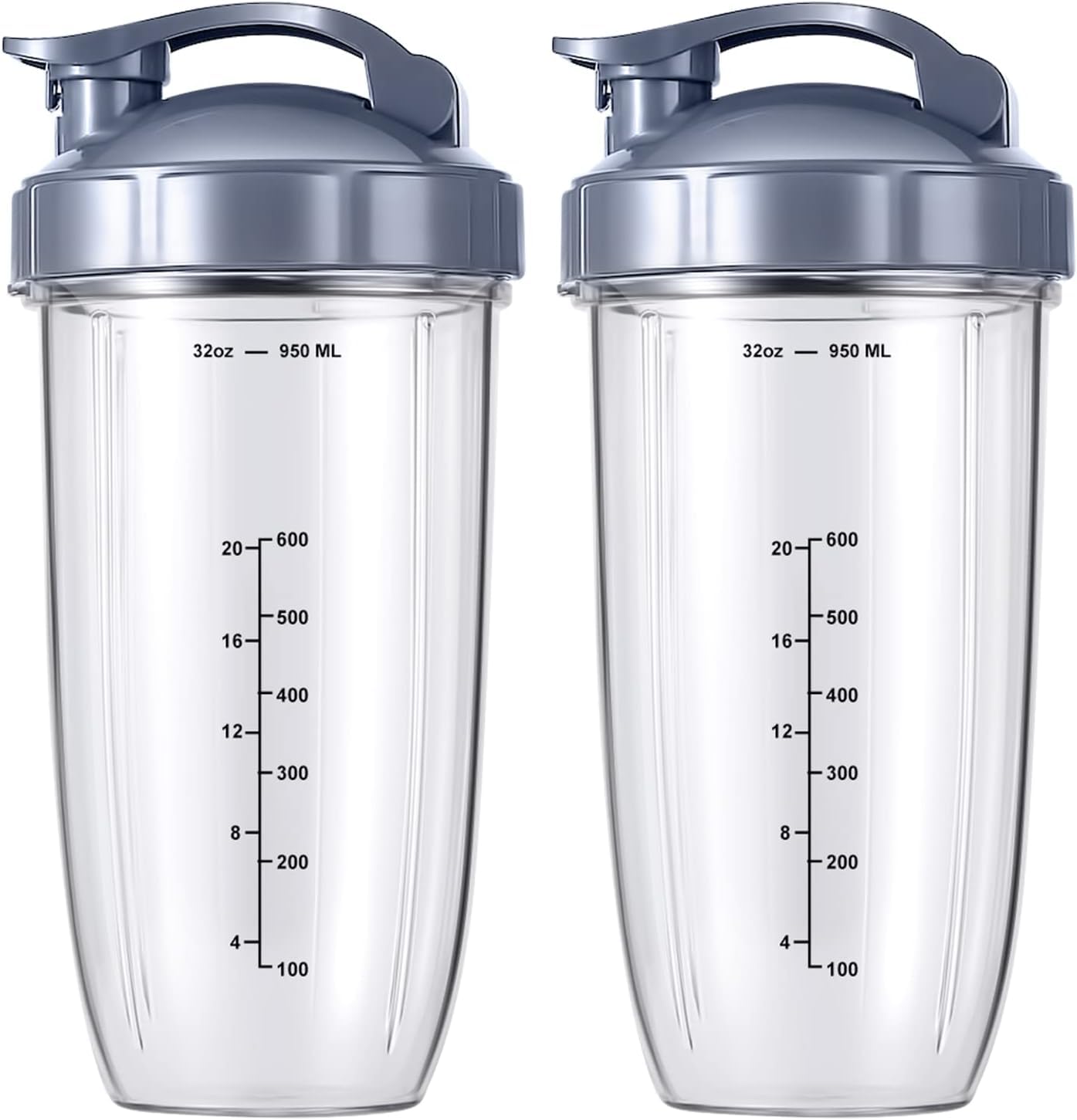 WONDER STAR Replacement Cups compatible with NutriBullet 600W & Pro 900W, 32 oz / 950 ML, BPA-Free, with Flip-Top To-Go Lids, Pack of 2