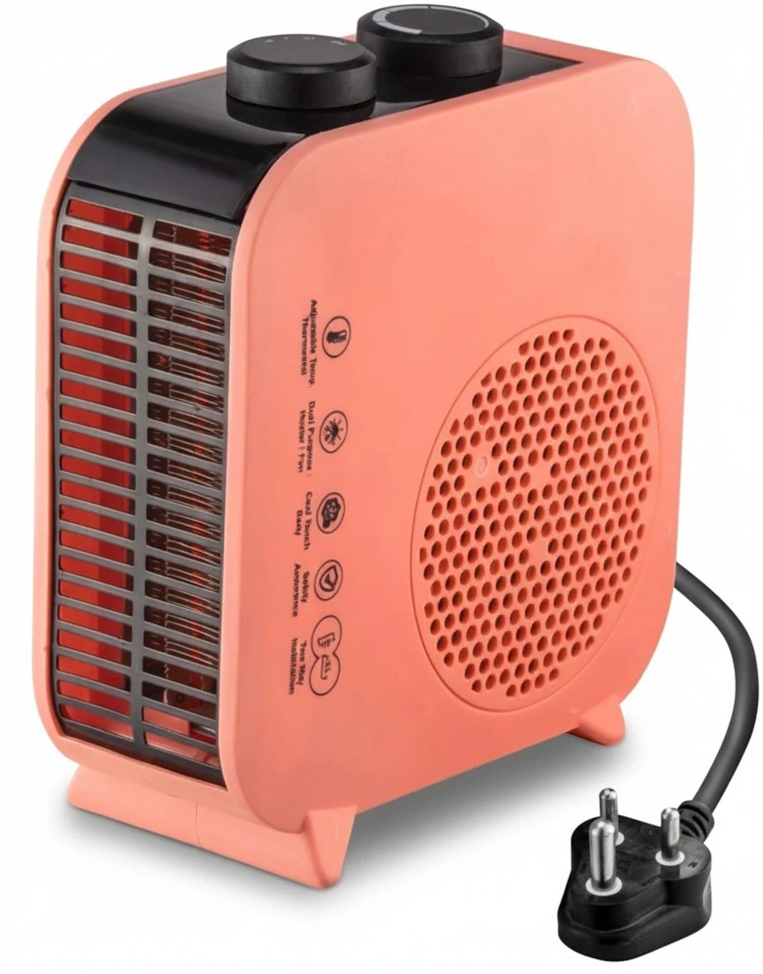 WONDER STAR 2000W Room Heater with Copper Motor Blower, 3 Heat Settings, Adjustable Thermostat & Fan Mode – Light Pink