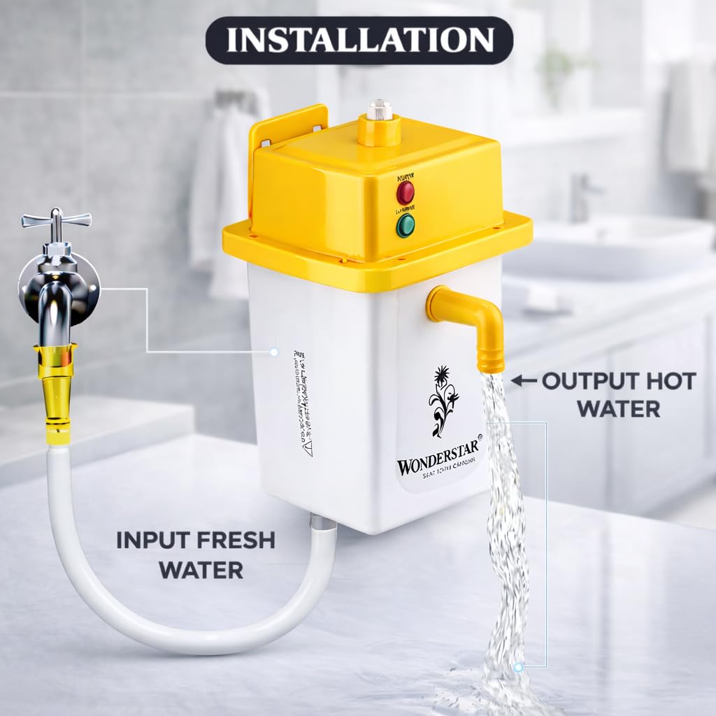 WONDER STAR Instant Electric Water Geyser 3000W | 1.5 L Capacity | 15-Second Heating | Auto Cut-Off at 70°C | Shockproof ABS Body – Yellow & White