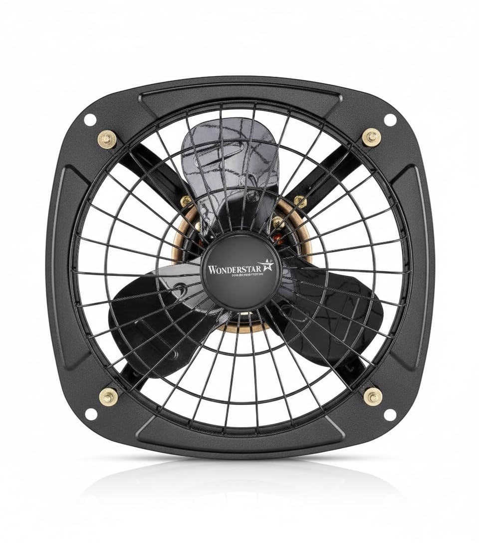 WONDER STAR 9 Inch Exhaust Fan | 12 Inch (30cm) Frame | 2400 RPM Copper Motor | Heavy-Duty Metal Body | Anti-Bird Grill – Black