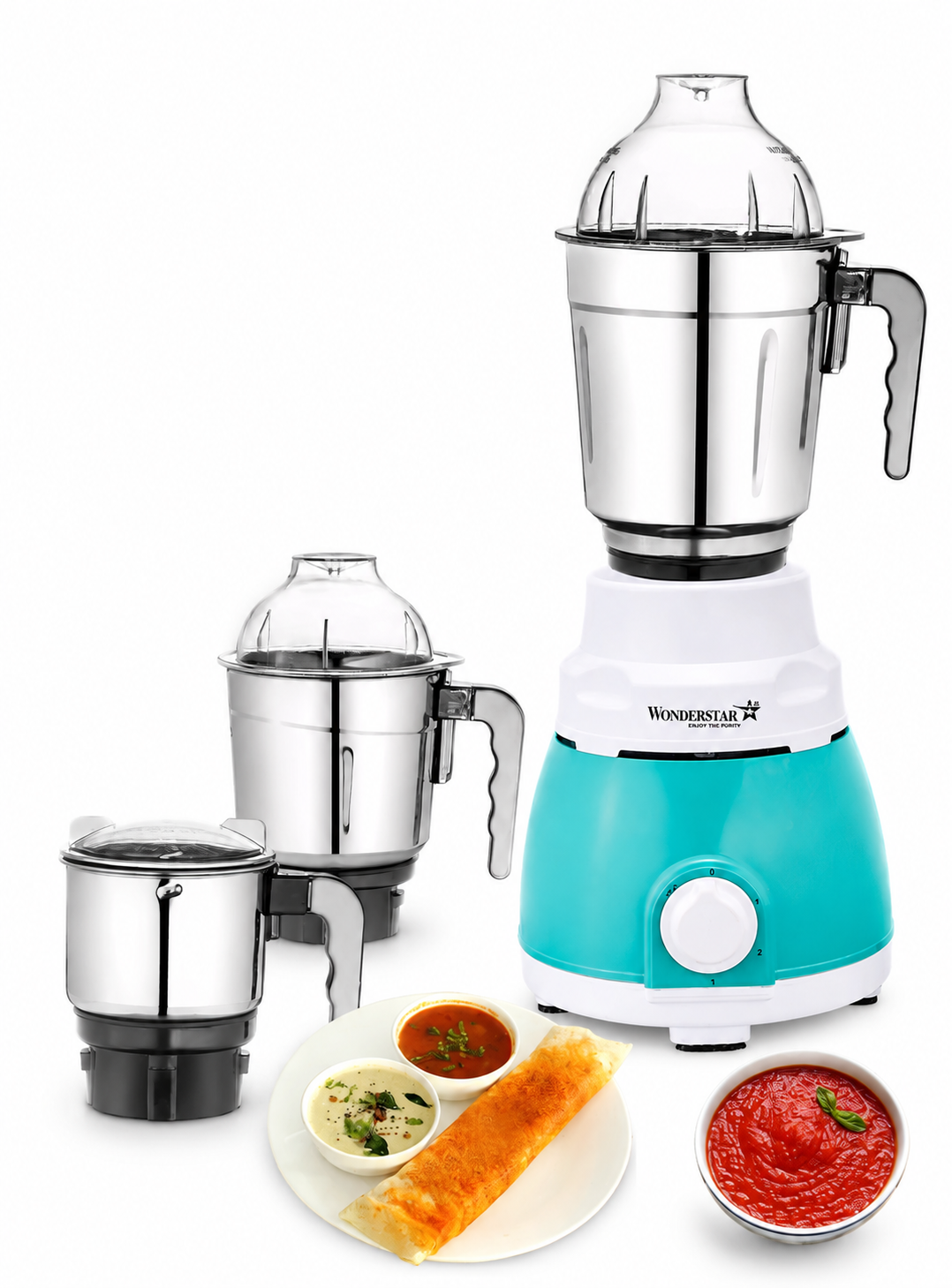 WONDER STAR Mixer Grinder 750W with 3 Stainless Steel Jars | 1.5L, 1L & 0.4L | Powerful Copper Motor | 3-Piece Jar Set