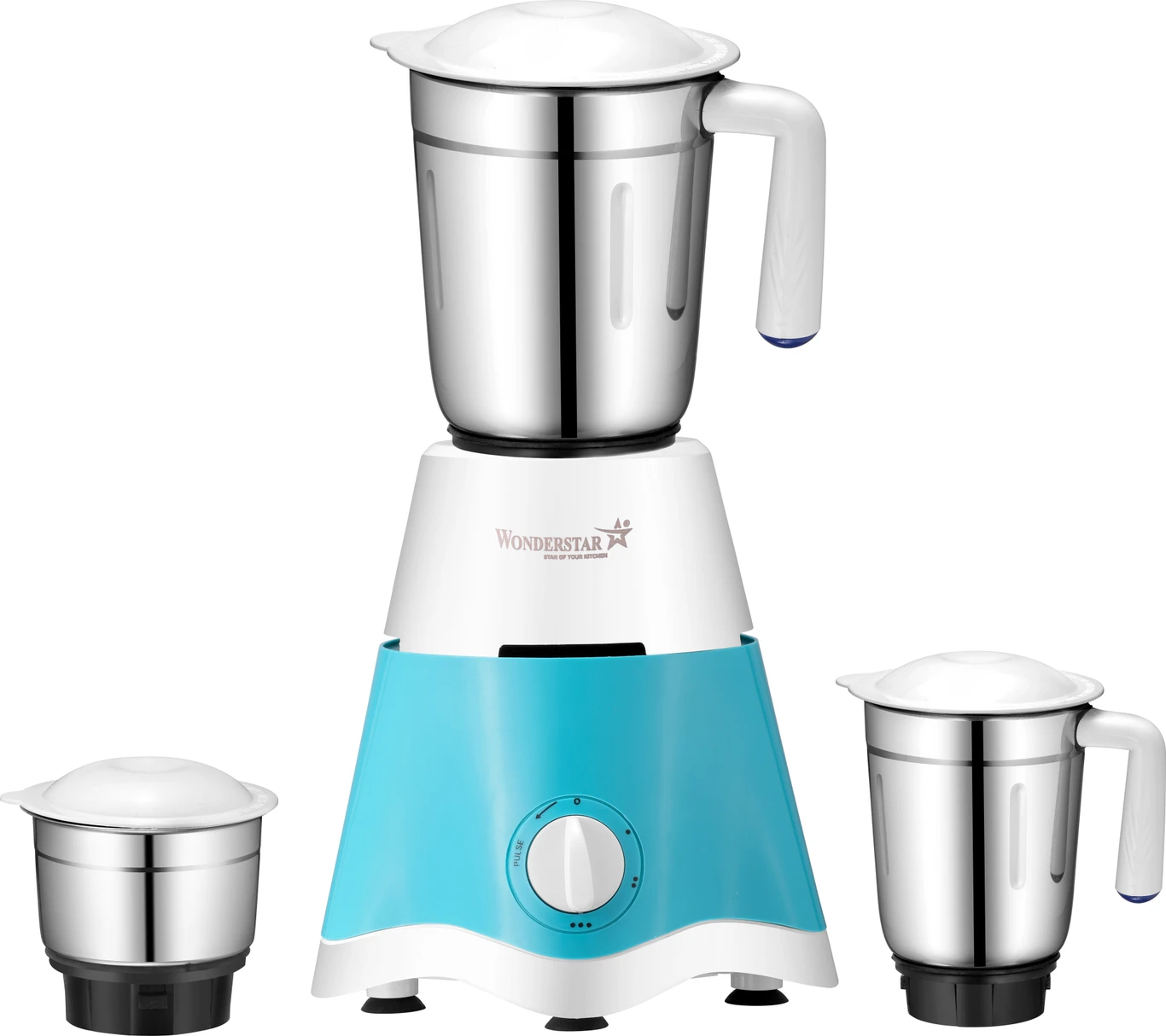 WONDER STAR 500W Mixer Grinder with 3 Stainless Steel Jars | 1200ml, 800ml & 400ml | Blue & White